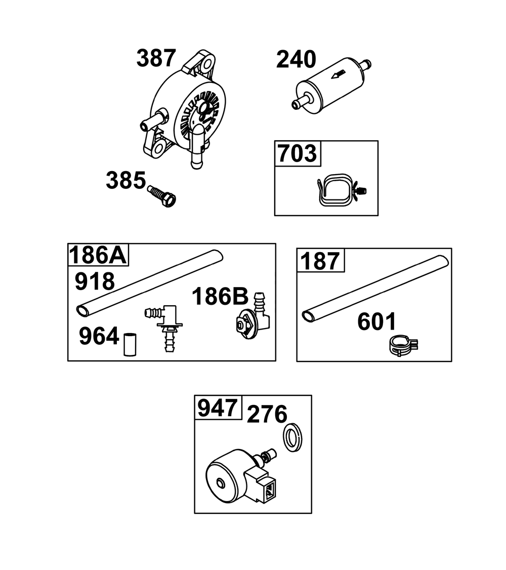 Fuel Supply Group Diagram and Parts List for 44C777-0010-G1 400000 - 699999 Briggs and Stratton Engine